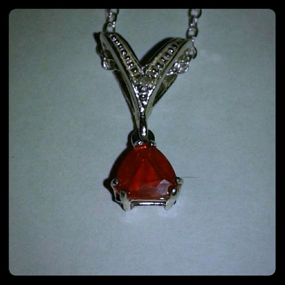 Natural Mexican Fire Opal Diamond 925SS Necklace